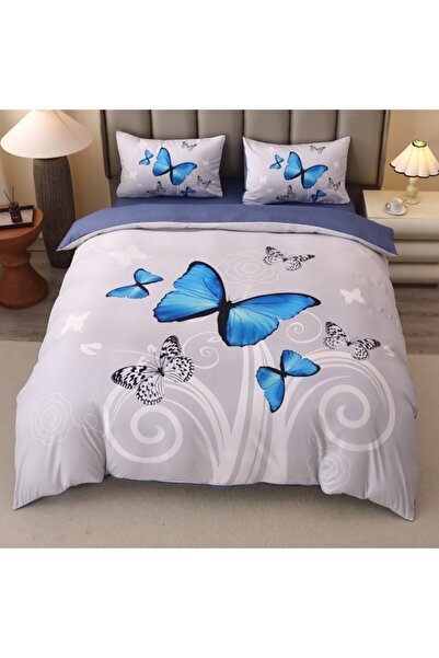 CumparaMisim Double bed linen, FINET, 5D Digital Print with Butterflies - Identical to the picture, With ELASTIC, 4 pieces