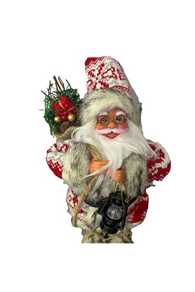 OEM Decorative Figurine Santa Claus Playing Christmas Music with Gift Bag and Lantern 30cm