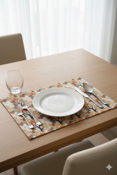 Otay Ev Dekorasyon Autumn Trees Patterned Digital Printed 6-Piece American Service 30 cm X 45 cm