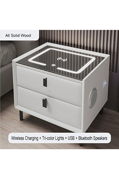 SUPER TRENDS SUPER TRENDS® Smart Bedside Table, LED Lighting, Light Grey, 2 Drawers 48 x 40 x 45 cm (L x W x H)