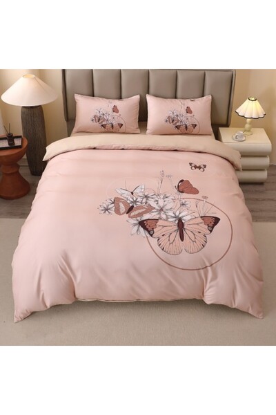 CumparaMisim Double Bed Linen, Finet, Digital 5D Print, Elastic, 4 pcs, Beige, Butterflies