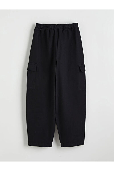 LC Waikiki Pantaloni cargo pentru fete LCW Kids negri cu talie elastică