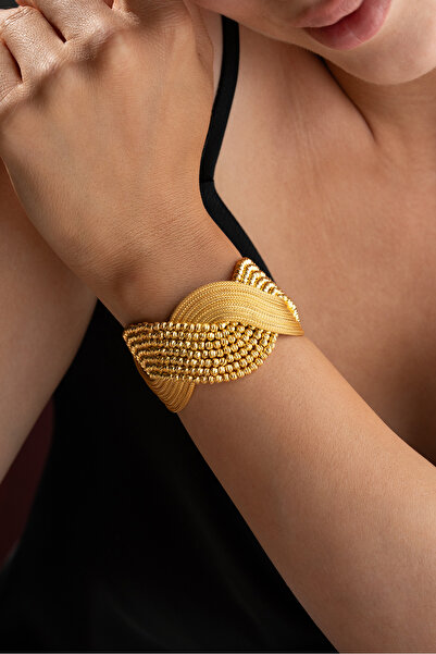 Silvano Jewelry 925 Ayar Gümüş Altın Kaplama Hasır Dorikalı Kelepçe