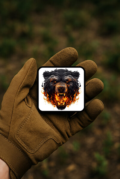 AHWALL شارة / رقعة / شعار بتصميم رأس الدب المتوهج والناري