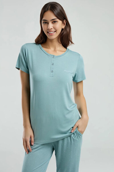 Pierre Cardin Women's Pajama Set – Water Green Color, Soft and Breathable Fabric