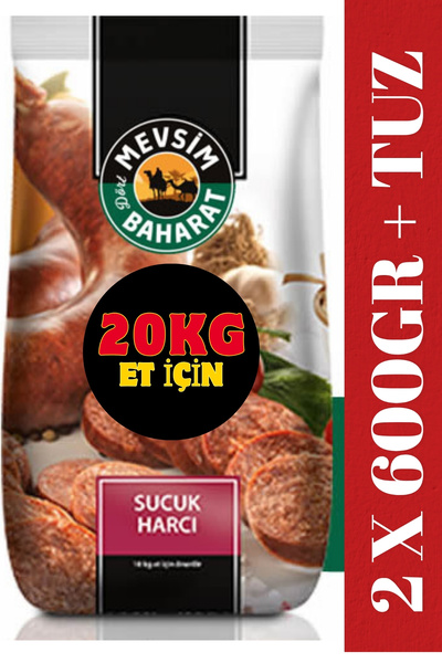 Dört Mevsim Baharat 20kg Ete uygun Sucuk Harcı 2 Adet X (600 GR Özel Sucuk Ba...