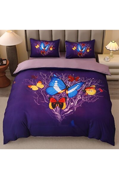 CumparaMisim Διπλό Λινό, FINET, 5D Ψηφιακό τύπωμα με πεταλούδες - Πανομοιότυπ...