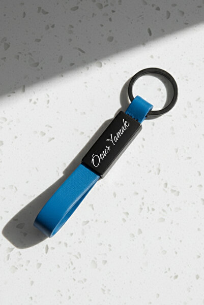 Giftino Kişiye Özel Spor Mavi Deri Anahtarlık - İsim ve Plaka Lazer Baskılı - Ev Araba Motor Anahtarlık