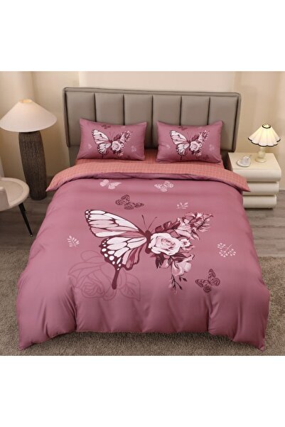 CumparaMisim Double bed linen, FINET, 5D Digital Print with Butterflies - Identical to the picture, With ELASTIC, 4 pieces