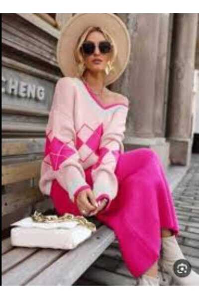 Abalı Yeni sezon kışlık etekli 2li takım Yumuşak yün iplik Durk park Lale model