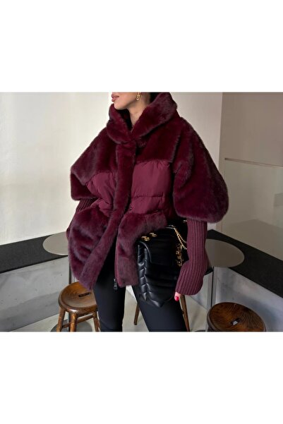 Lavanta Tekstil Fur Coat with Knit Detail on the Sleeves