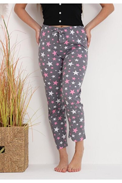 TOSKI Women's long pajama pants, dark gray star print