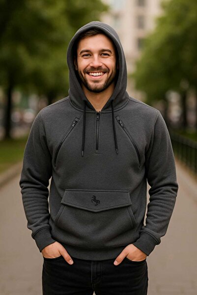 ANATOLIATEKSTILE Men's Hoodie with Hooded and Zippers