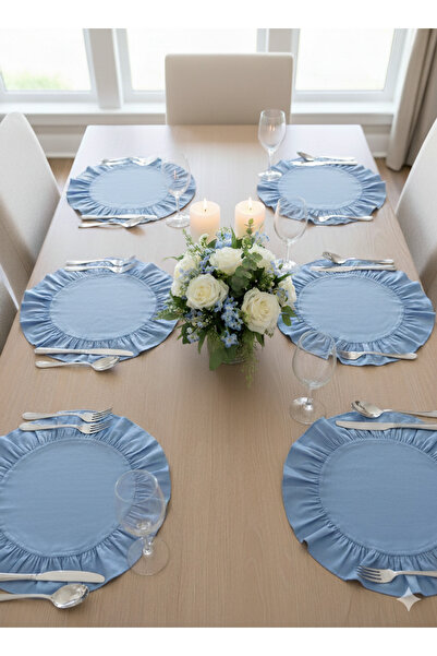 LILYUM Pamuk Polyester Fırfırlı Yuvarlak Amerikan Servisi Supla 2'li 40 Cm