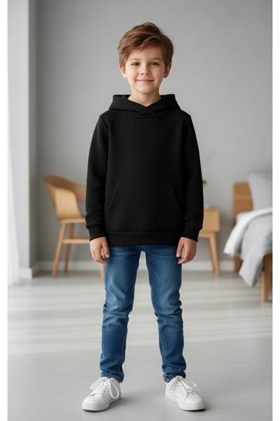 Tiny and Co BASKISIZ DÜZ SİYAH HOODİE