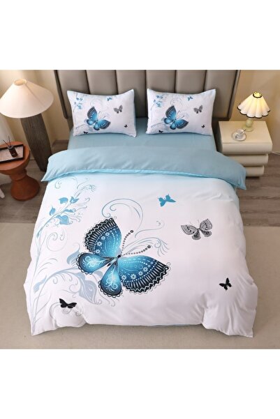 CumparaMisim Lenjerie pat dublu, FINET, Imprimeu Digital 5D cu Fluturi - Identic cu poza, Cu ELASTIC, 4 piese