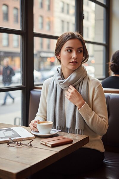 Disanuva Women's Winter Cashmere Textured Shawl Soft and Warm Scarf Model - Mother's Shawl Knitted