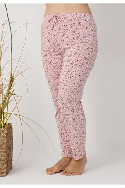 TOSKI Pantaloni de pijama damă Big Size, roz cu fluturi