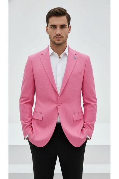 Plus Scorpion Light Pink Men's Slim Fit Single Button Blazer Jacket – Lined, Stylish and Modern Fit