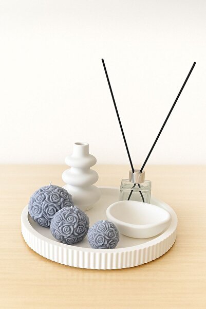 Nox Atelier Dekoratif Iskandinav Mini Vazo & Koku Şişesi & Gül Topu Mum Seti ...