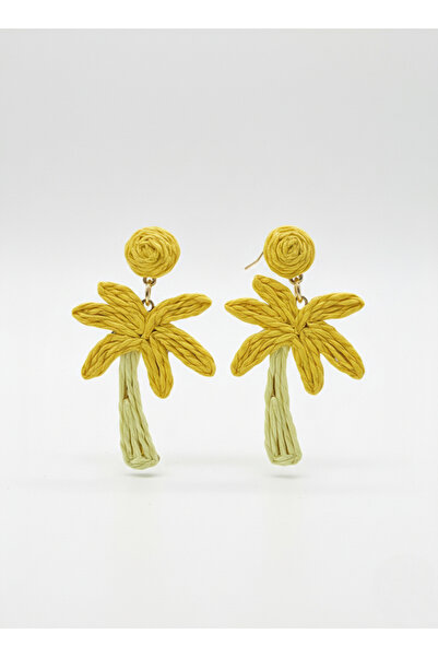 ZANVİA Bohem Palmiye Model Küpe – Hasır Tasarım Yazlık Sallantılı Kadın Küpe