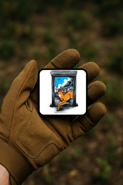 AHWALL شارة / شارة شرفية / شعار مطرزة بتصميم غزال يقفز من الإطار ومشهد منزل