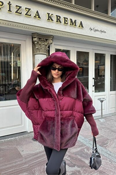 Lavanta Tekstil Fur Coat with Knit Detail on the Sleeves