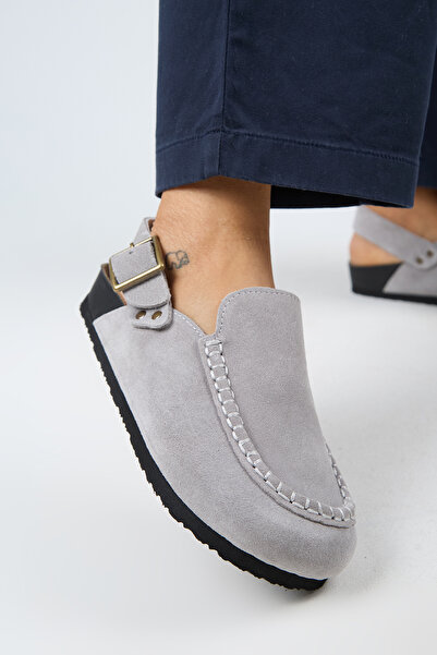 Manijero Premium Series Alba Light Gray Genuine Leather Soft Footbed Closed Front Sandals Slippers