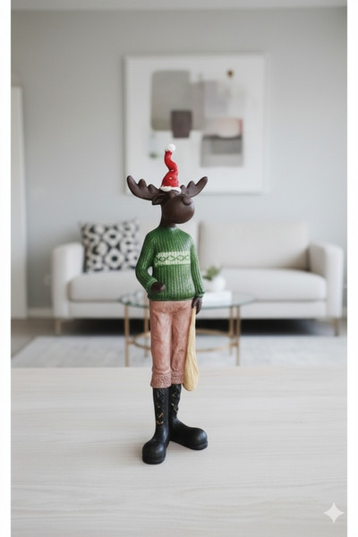 Dekoromi Dekoratif Geyik Adam Heykel Biblo Yılbaşı Ürünü 2026 Noel Şapkalı 32...