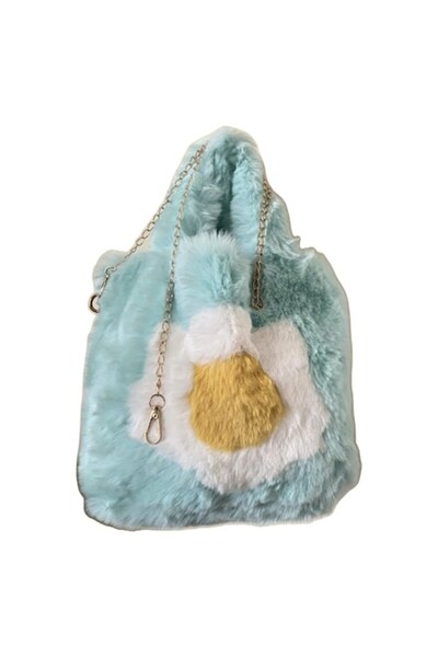 OEM Girls' fluffy bag, lined with eco-leather, metal chain strap, Mint Green