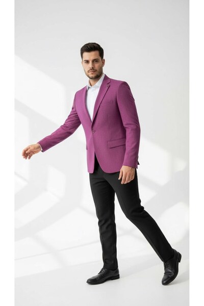 Plus Scorpion Purple Men's Slim Fit Single Button Blazer Jacket – Lined, Stylish and Modern Cut
