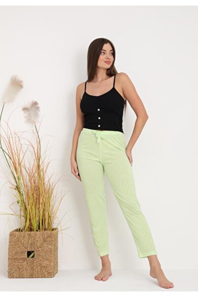 TOSKI Pantaloni lungi de pijama damă imprimeu dungi,verde