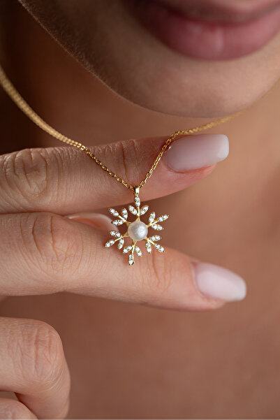 Silvano Jewelry 925 Ayar Gümüş Altın Kaplama İncili Kartanesi Kolye