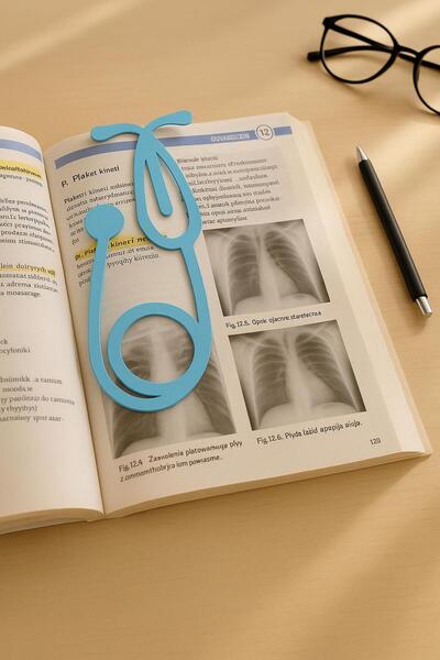 FrostBlack3d Stetoskop Şeklinde Mavi Kitap Ayracı 3D Tasarım