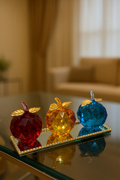 GZNDEKOR 3'Lü Kristal Elma Seti