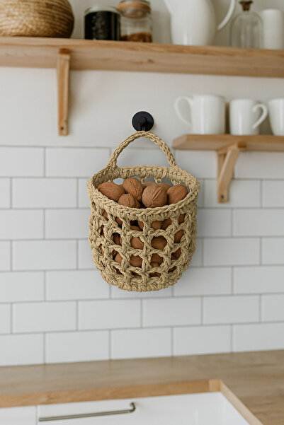 MARİANO VENANZİO Hand Knitted Mesh Paper String Basket – Natural Bohemian Wall Decor & Decorative Organizer