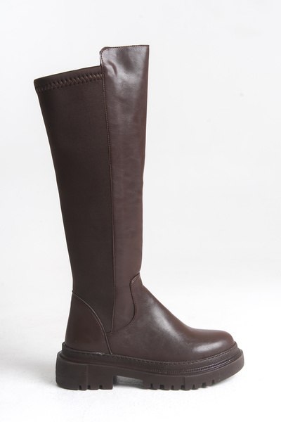 LEVONYA Γυναικείες ελαστικές καθημερινές μπότες μέχρι το γόνατο από ύφασμα καφέ χρώματος