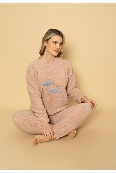 TOSKI Pijama cocolino damă roz pudra cu imprimeu noros