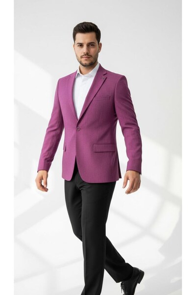 Plus Scorpion Purple Men's Slim Fit Single Button Blazer Jacket – Lined, Stylish and Modern Cut