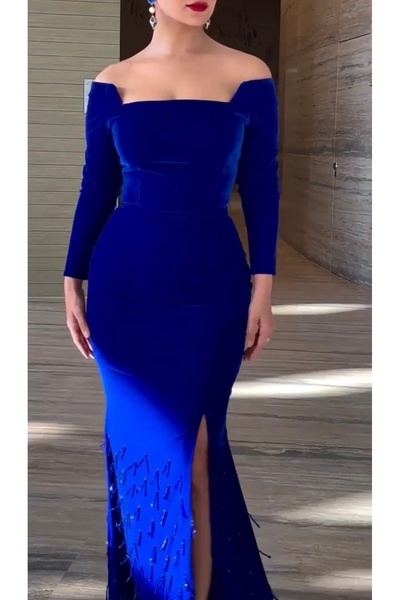 Heidi Navy blue winter dress in velvet fabric