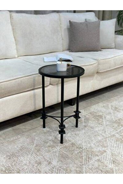 LAMST Black Iron Serving Table with Black Glass