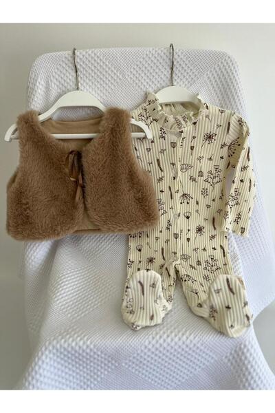 MimiCo Organik Ribana Kumaş Çiçek Desenli Fırfırlı Tulum – 0-6 Ay