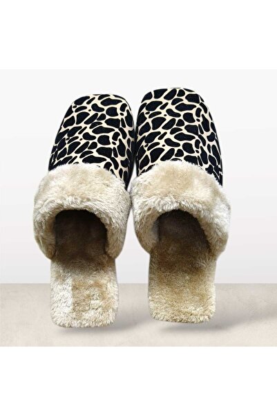 PAPUCUMUN DÜNYASI Γυναικείες παντόφλες σπιτιού με ζεστή σόλα από PVC με μοτίβο λεοπάρ και επένδυση από φτερά
