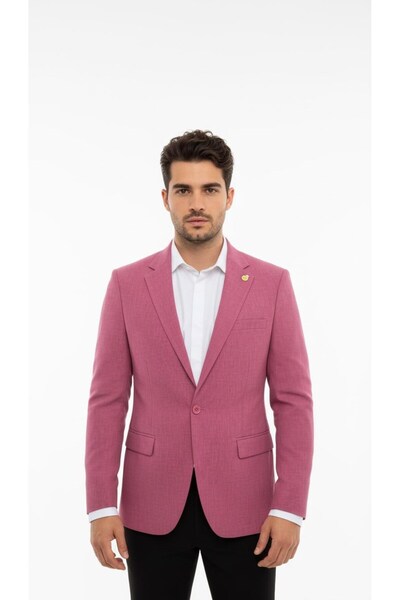 Plus Scorpion Dusty Rose Men's Slim Fit Single Button Blazer Jacket – Lined, Stylish, and Modern Fit