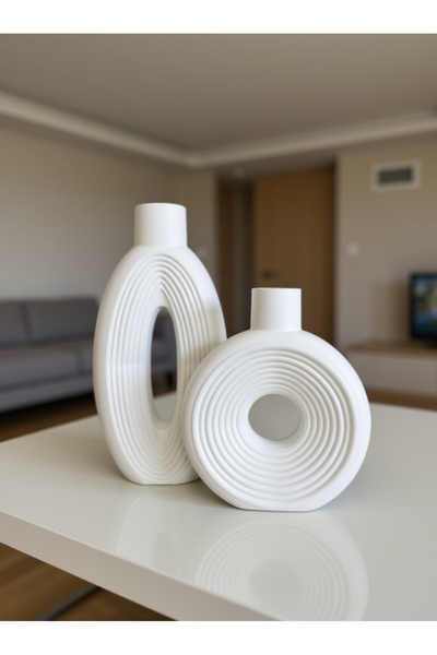 Nox Atelier مجموعة مزهريات ناعمة حديثة مكونة من قطعتين - طقم زخرفي بيضاوي ودا...