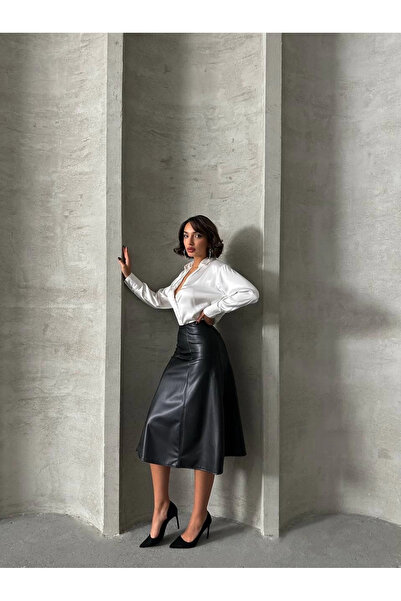 ZENGEZUR MALL Mtxdpn Full Piece Leather Skirt Black H26441 (12133) (Size: S)