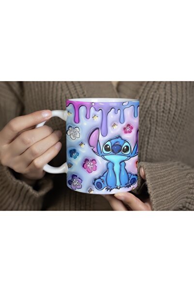 Beramussa Stitch Pastel Mor Mavi Tasarımlı Kupa Bardak - Lilo and Stitch Hayranlarına Özel Hediye