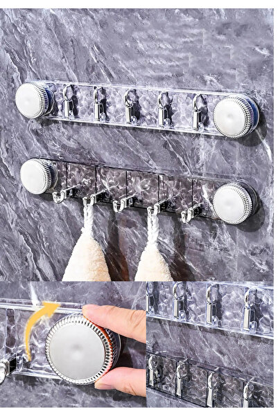 BRE HOME Vakumlu Duvar Askısı Tekli | Delmeden Montajlı 6 Kancalı Askı Aparatı | Banyo Mutfak