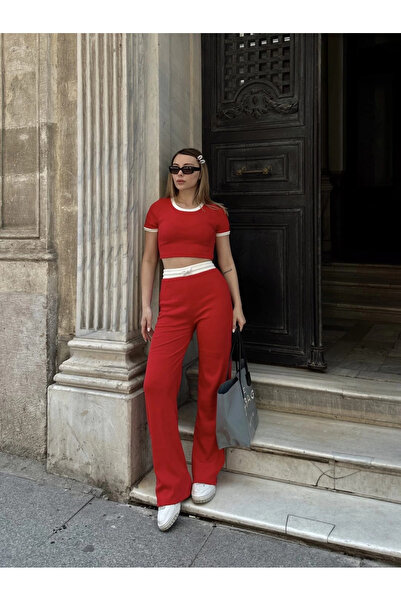 ZENGEZUR MALL Mtxdpn Crop Pants Piped Set Red (162738) (Size: S)