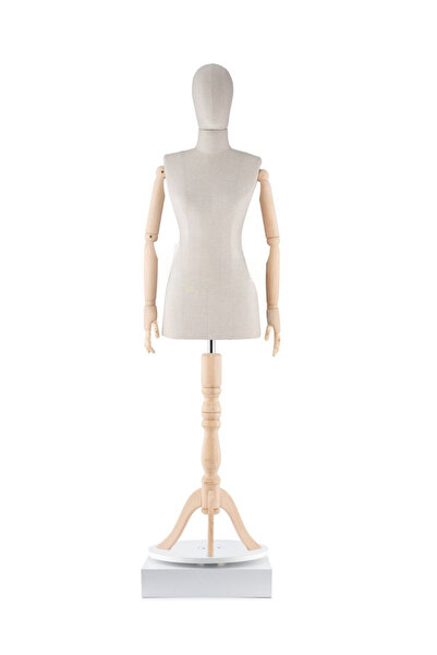 MD Vİtrin Dekorasyon 38 Beden Kafalı Ahşap Ayaklı Büst Model Terzi Mankeni